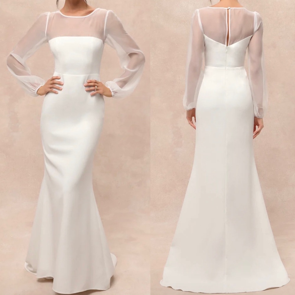 NWT Lulus Size 3X Immaculate Romance White Sheer Organza Long Sleeve Maxi Dress